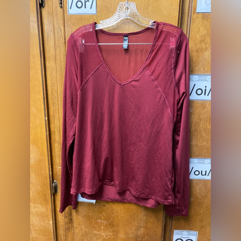 Victoria Secret Sport Maroon with sheer Long Sleeve Athletic T-shirt Tee Sz L